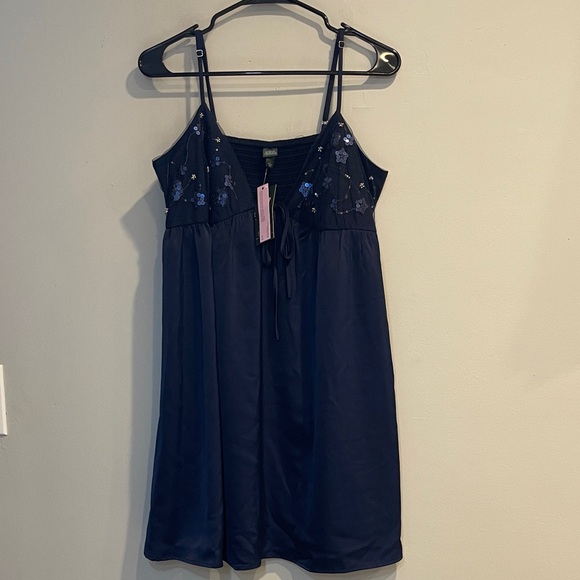 NWT Women's Embellished Mini Babydoll Dress - Wild Fable Navy Blue Size Large - Picture 4 of 9